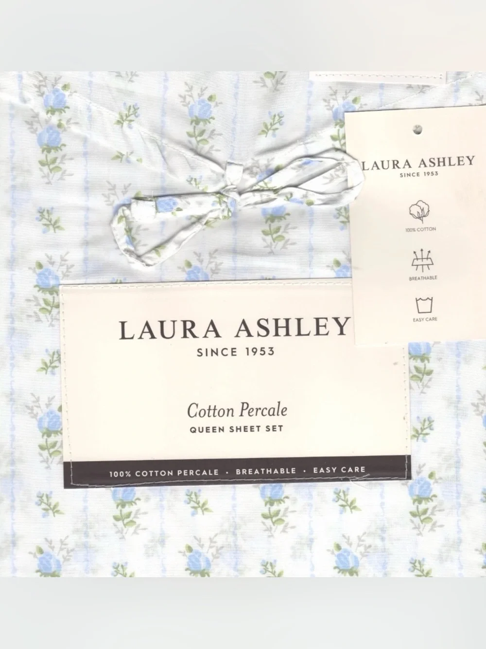 Laura Ashley King Sheet Set Sweet Buds Blue Floral 4pc Cottage Farmhouse Chic